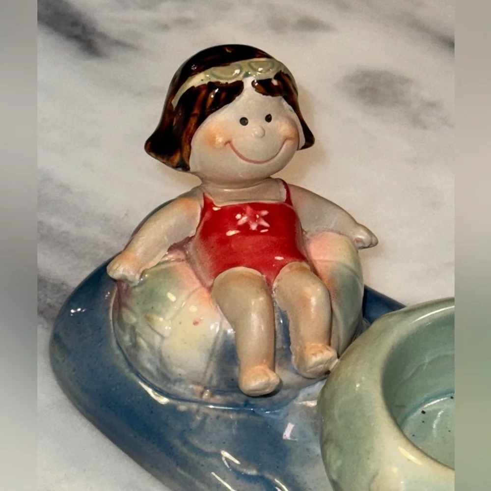 Vtg Yankee Candle Swimming Pool Patio Decor Tea Light Holder Girl on Float